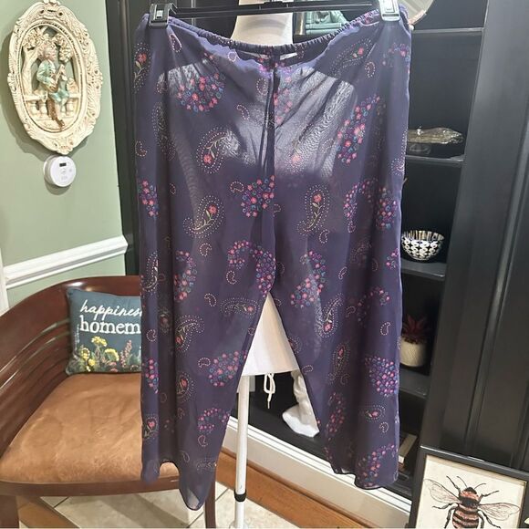 Josie Purple Sheer Paisley Floral Cropped Pants Size M - Picture 5 of 8